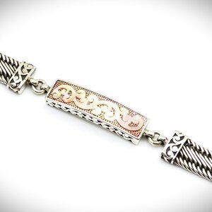 LOIS HILL Sterling Silver Carved Iridescent Mother of Pearl Scroll Bracelet  7"